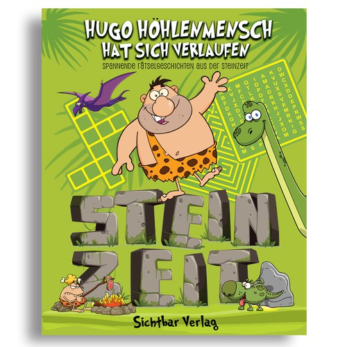 Design a great stone age book cover for kids from many given illustrations Diseño de summart9