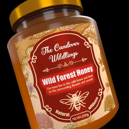 The Bees Need You! Wild Forest Honey Label Design. Design by dylan987