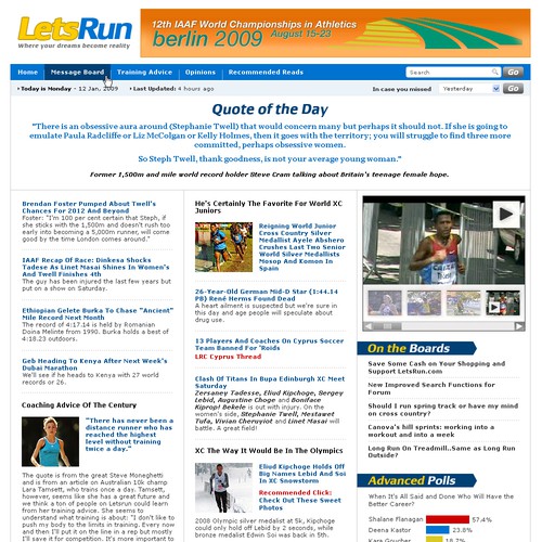 LetsRun.com Homepage Re-Design/Cleanup Diseño de crea8iveart