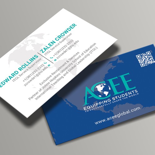 ACEE's new business card to show the partnership with JHU ITGL program Design von Roni_