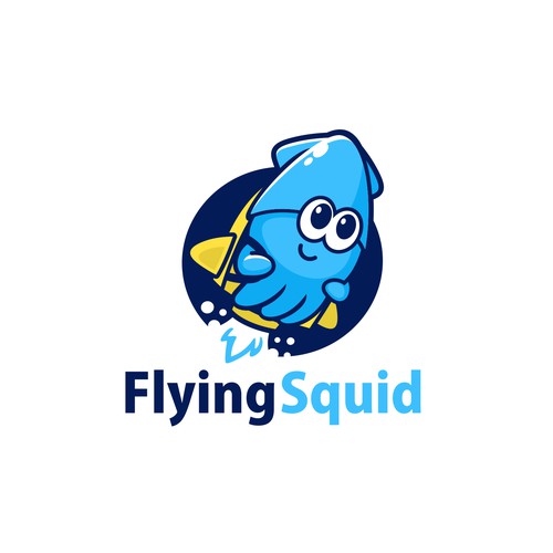 Logo of a squid wearing a jetpack for product named FlyingSquid Design by jasterxinan
