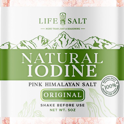 Label for Natural Iodine Pink Himalayan Salt that is fused with Seaweed Design by Design_byMe