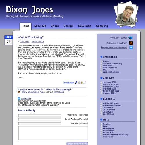 Dixon Jones personal blog rebrand Ontwerp door Hammer