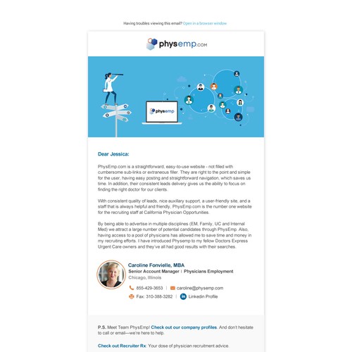 Design a Modern Email Template for PhysEmp - Physician Only Job Board Design von karinalexandra4