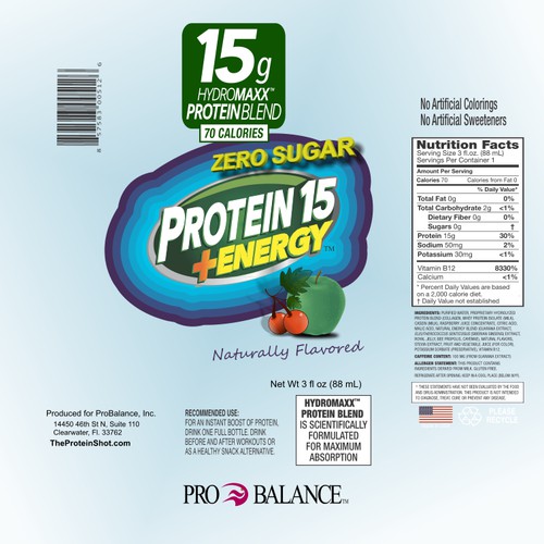 Create Label design for the only all natural Protein Energy shot in the country Design by M.S.K