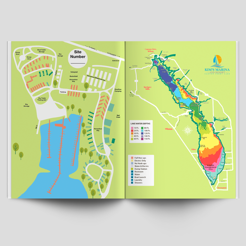 Please design a simple, fresh, updated map of our campground and marina for our website Design by Julia Volkova