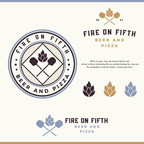 Logo for brick oven pizzeria and craft beer hall inside old clock factory Design by Baslone