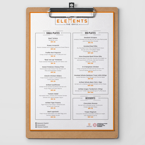 Menu for Michelin Star Chef Restaurant. Design by sisylpriscillia