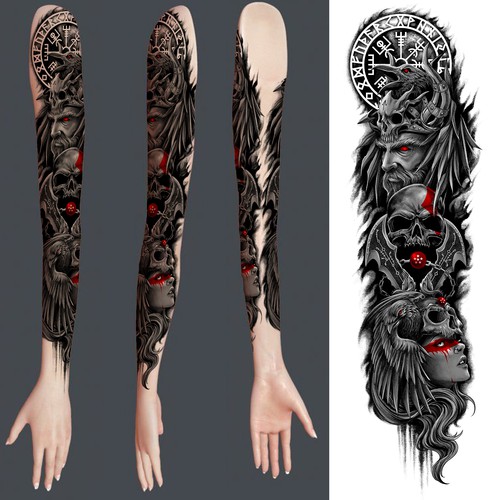 Girls full sleeve tattoo – norse mythology + gaming (god of war inspired) -  black & grey + accents, Tattoo contest