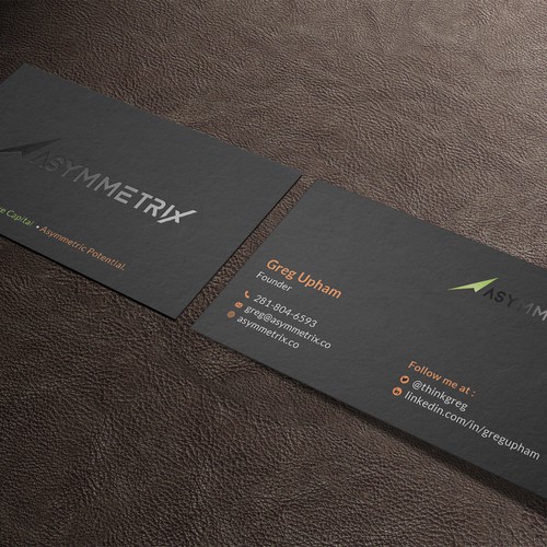 Design a cool, edgey but sophisticated business card for an alternative investment firm. Design von Roni_