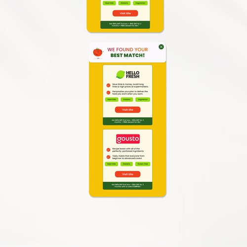 Engaging quiz feature design for product comparison website Design by TZ. Design