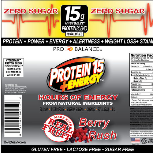 Create Label design for the only all natural Protein Energy shot in the country Design by tommy2morrow