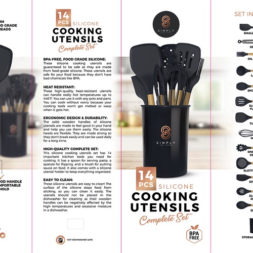 We need the best packaging for our Silicone Cooking Utensils Set Design by tomdesign.org