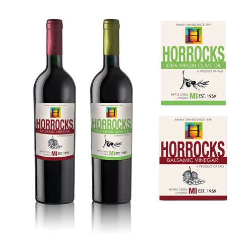 Olive Oil & Balsamic Vinegar label for Horrocks Farm Market Design by Design Kazoo