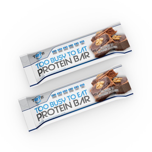 Design a unique protein bar wrapper for Too Busy To Eat Design réalisé par syakuro