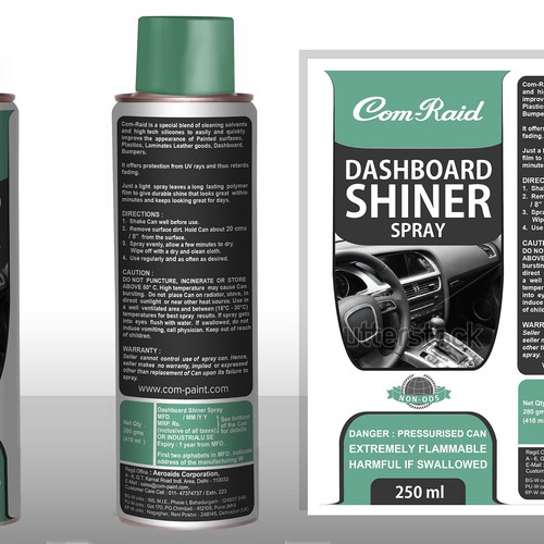 Product Label Design for AEROSOL CAN DASHBOARD SHINER SPRAY Design by DesignSBS