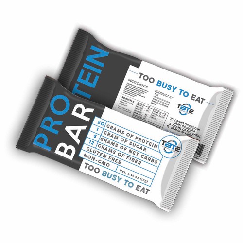 Design a unique protein bar wrapper for Too Busy To Eat Design réalisé par bow wow wow