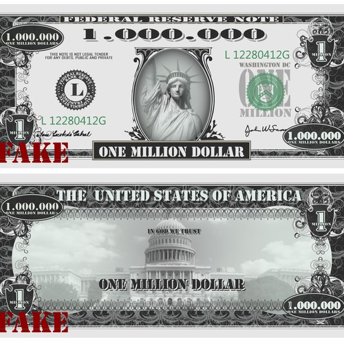 Simulated U.S. One Million Dollar Bill Design by simpleart