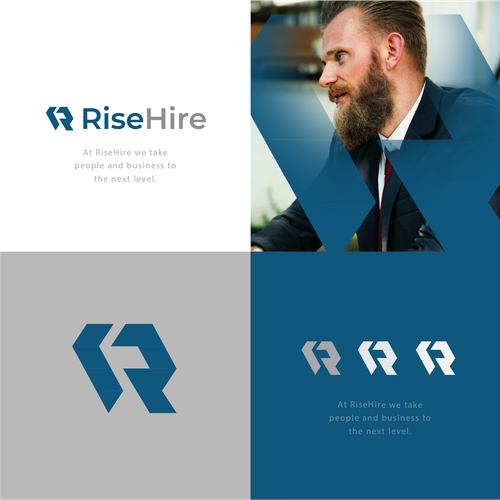 Create a polished yet creative logo for RiseHire Design by casign