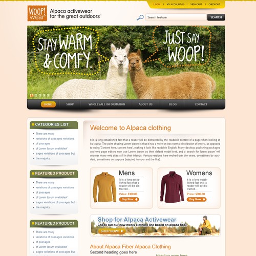 Website Design for Ecommerce Business - Alpaca based clothing company. Design by avijitdutta