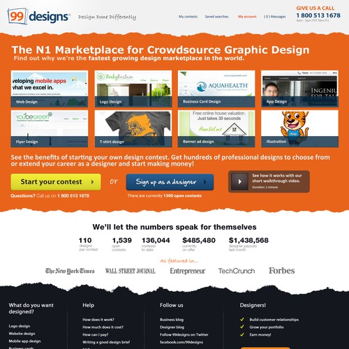 99designs Homepage Redesign Contest Réalisé par Shishev