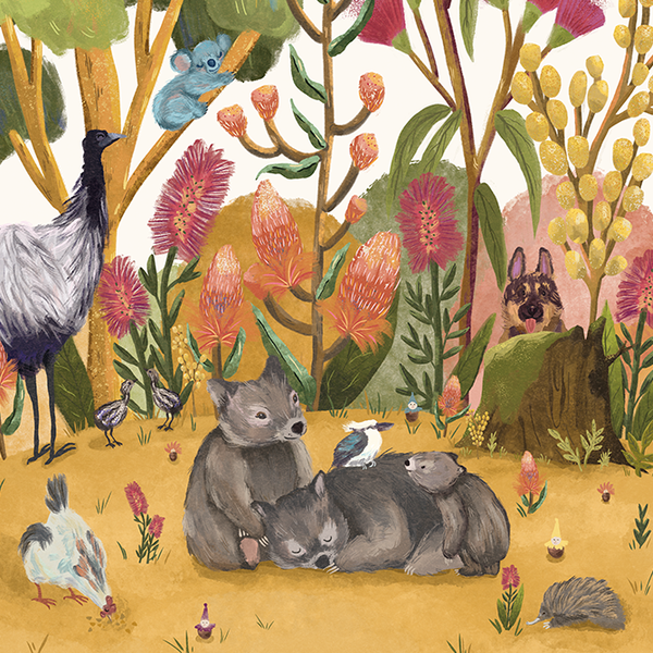 Wombat family - children illustration