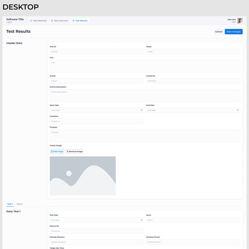 A desktop web UI design for a plastic quality testing software Design by Hung@Nguyen