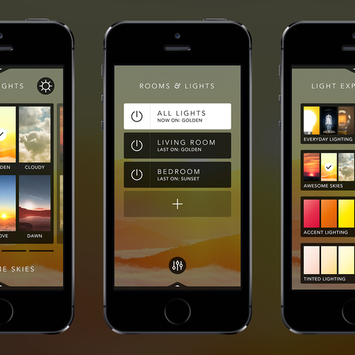 Create an cool, fluid, engaging lighting control app for OnSwitch Lighting Experiences. Design by Sasha Radojevic