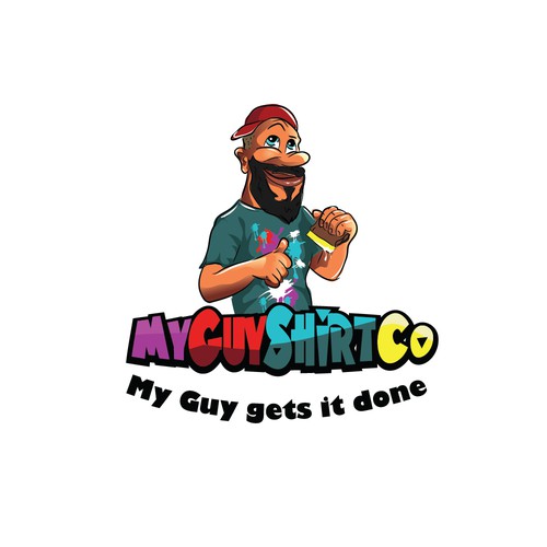 Design a cartoon guy logo for t-shirt printing company Design by micilijana