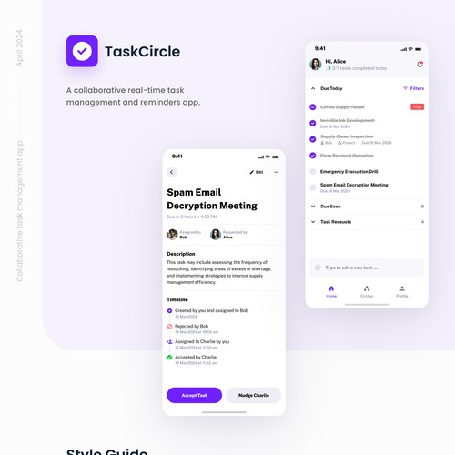 Clean and Intuitive Mobile app design for a collaborative task management app Design by Raymond's designs