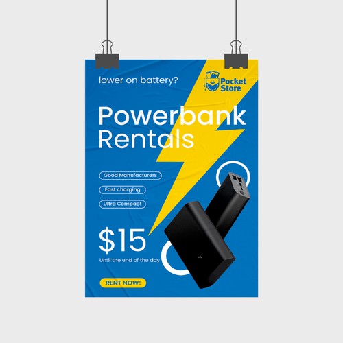 Power Bank rental poster design Design by Mrs Design ♥