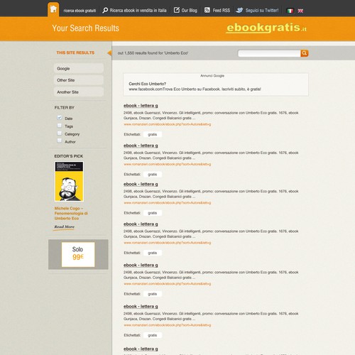 New design with improved usability for EbookGratis.It Design réalisé par Huntresss