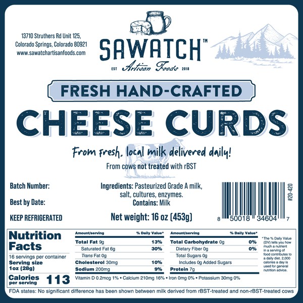 Product label for cheese curds