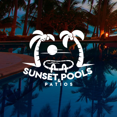Sunset, Palm Tree & Pool logo for swimming pool construction Logo