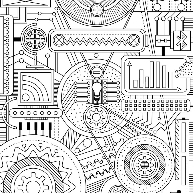 Download Technology-Themed Adult Coloring Book Page | Illustration or graphics contest