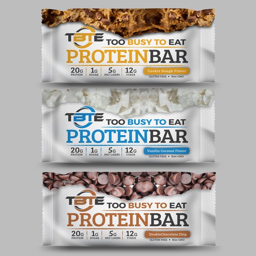 Design a unique protein bar wrapper for Too Busy To Eat Design réalisé par Aleina Design Studio