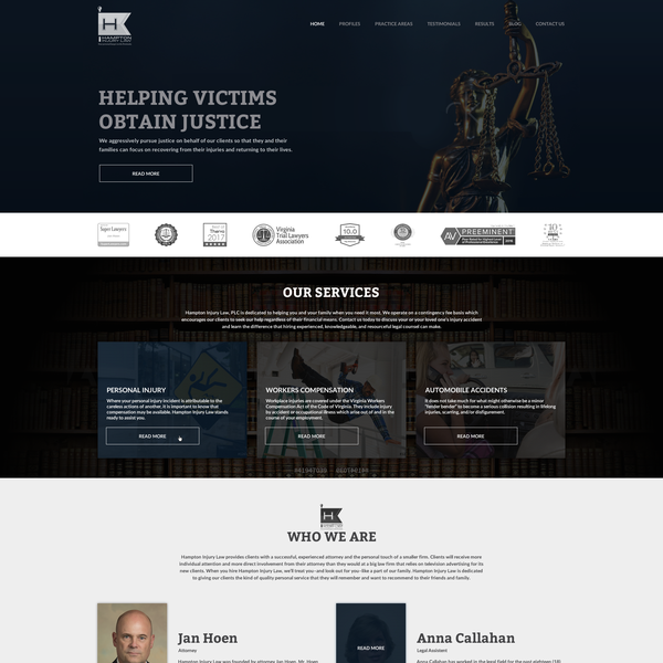 Home page / Landing page for a injury law firm
