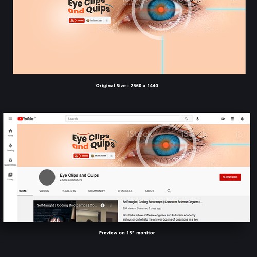 Powerful Design for an Eye Surgery YouTube Channel "Eye Clips and Quips" Design by Jenabs