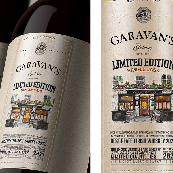 Whiskey Label design for Garavan bar