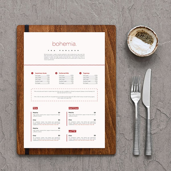 Design by barbarachang titled "Minimalist menu design for a cafe"