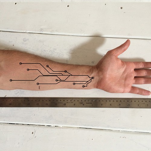 Design a functional tattoo for Ben Uyeda that turns his arm into a ruler Design by wanbe