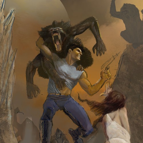 70's style science-fantasy custom art for book cover Design by zoxigen