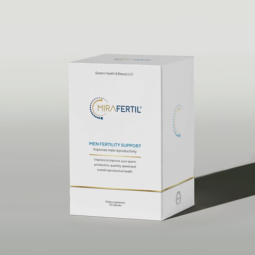 a box for male reproductive supplement improves sperm quality that look professional yet luxurious Design by ateiluj