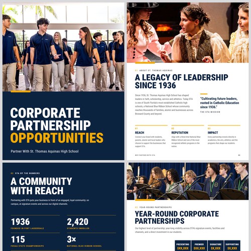 "Premium Corporate Partnership Brochure for Prestigious Private High School" winning Logo & business card