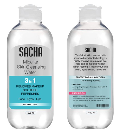 Sacha Micellar Water bottle 500ml Design by Creativedzine