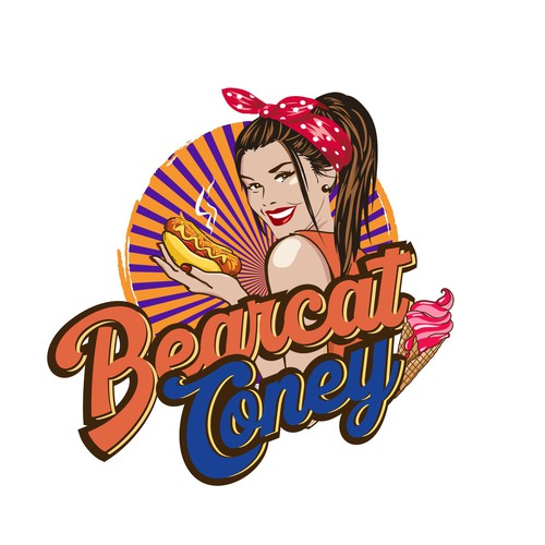 G-Rated Cartoon PinUp Girl girl logo for Retro Coney Hotdog restaurant Design by nindadian