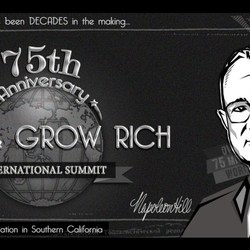 Banner Ad---use creative ILLUSTRATION SKILLS for HISTORIC 75th Anniversary of "Think & Grow Rich" book by Napoleon Hill Design by PXLGURU