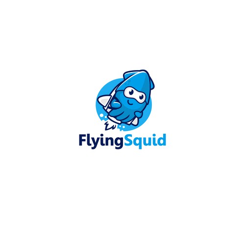 Logo of a squid wearing a jetpack for product named FlyingSquid Design by jasterxinan