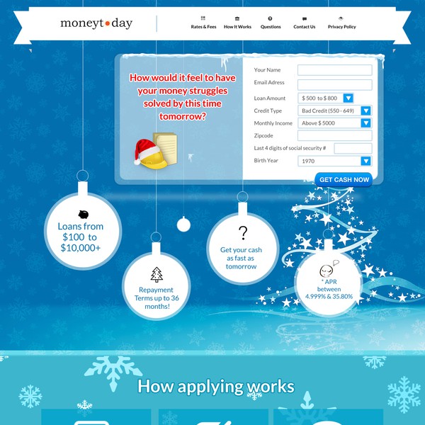 Christmas Loans Landing Page for moneytoday.com