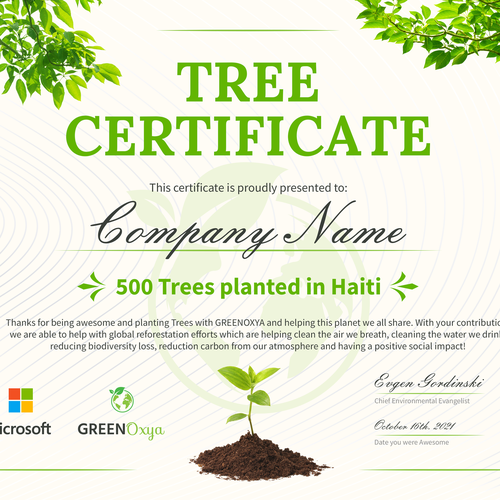 Evgen GordinskiさんのTree Certificateデザイン